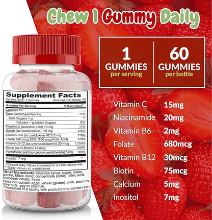 Strawberry Flavored Vitamin B Complex Gummies - B Complex with Vitamin C - Supports Nervous System and Boosts Energy Levels - Assists with Cognitive Function - Great Tasting and Easy to Swallow