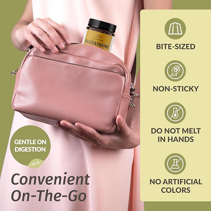 HERBAMAMA Reduced Glutathione Gummies - L-Glutathione 500 mg for Liver Detox and Cleanse - Liver Support Supplement - Vegan, Gelatin-Free, Non-GMO - 90 Mango-Flavored Antioxidant Chews.