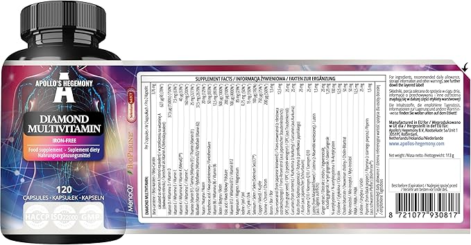 APOLLO'S HEGEMONY Diamond Multivitamin 120 Vegan Tablets - Comprehensive Vitamin and Mineral Blend- 2 Month Supply - Support for Energy and Vitality - from