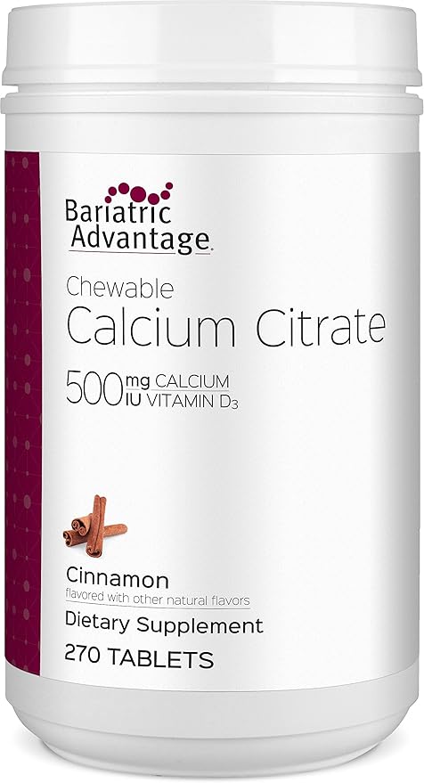 Bariatric Advantage Calcium Citrate Chewable 500 mg - for Bariatric Surgery Patients - High-Potency, Easy-Digest Tablets - Calcium Citrate - Bone Strength Supplements* - 270 Count - Cinnamon