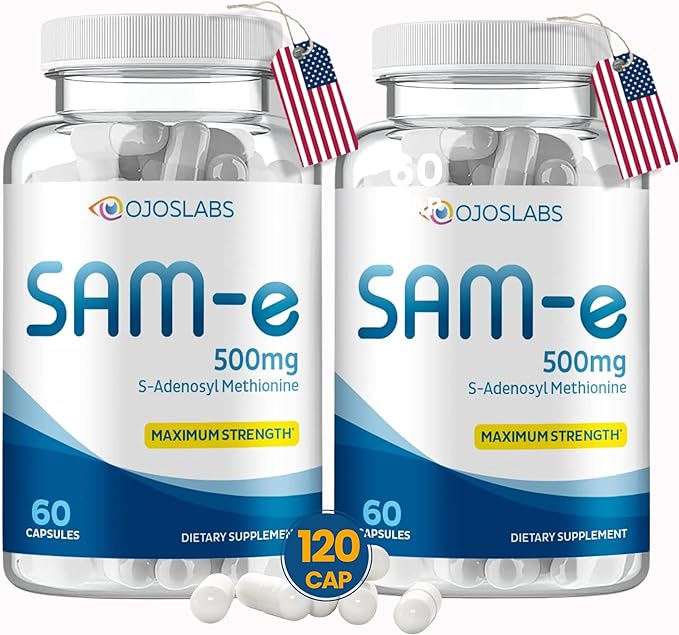 Sam e 500mg Methionine Supplement for Liver, Joint, Brain and Mood Support, High Absorption SAM-e (S Adenosyl Methionine), Vegan, Gluten Free,Non-GMO-USA Made, 60 Sam e Capsule (2 Pack)