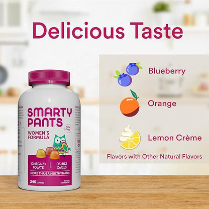 SmartyPants Women's Multivitamin Gummies: Omega 3 Fish Oil (EPA/DHA), Methylfolate, CoQ10, Vitamin D3, C, Vitamin B12, B6, Vitamin A, K & Zinc, Gluten Free, 240 Count (40 Day Supply)