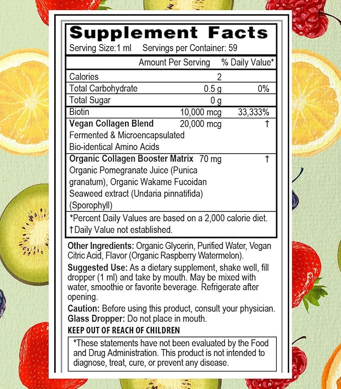 Go Healthy Vegan Collagen & Biotin Liquid Drops for Women & Men - Supports Healthy Hair, Nail & Skin, Boosts Metabolism - Non-GMO, Sugar Free - 60-Day Supply