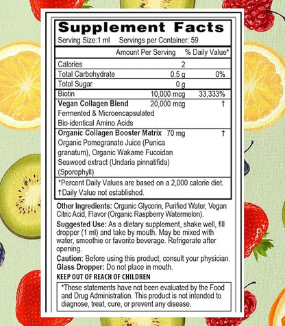 Go Healthy Vegan Collagen & Biotin Liquid Drops for Women & Men - Supports Healthy Hair, Nail & Skin, Boosts Metabolism - Non-GMO, Sugar Free - 60-Day Supply