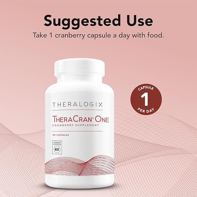Theralogix TheraCran One Cranberry Capsules - 90-Day Supply - Supplement for Men & Women - to Support Urinary Tract Health* - 36mg Soluble PACs per Capsule - NSF Certified, 90 Count (Pack of 1)