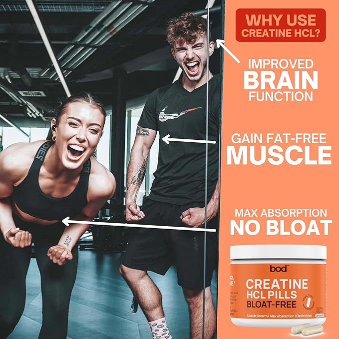 BOD Creatine Capsules HCL Pills for Muscle Support, Endurance, No Bloat, No Load, Monohydrate Micronized Alternative, Unflavored Creatine for Women and Men, Vegan, Keto, 150 Capsules, 75 Servings