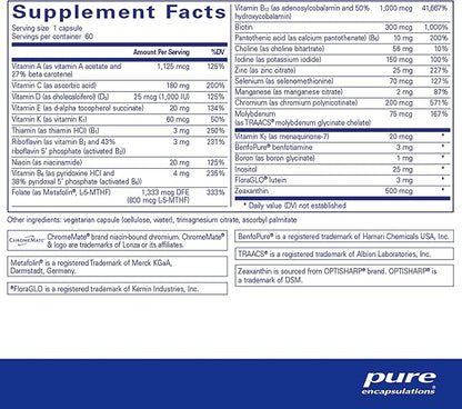 Pure Encapsulations PureGenomics Multivitamin - Supplement to Support Nutrient Requirements of Common Genetic Variations - with Vitamin A,B,C,D,E, K & Minerals - 60 Capsules