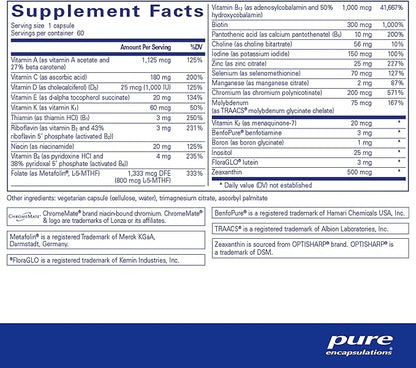 Pure Encapsulations PureGenomics Multivitamin - Supplement to Support Nutrient Requirements of Common Genetic Variations - with Vitamin A,B,C,D,E, K & Minerals - 60 Capsules