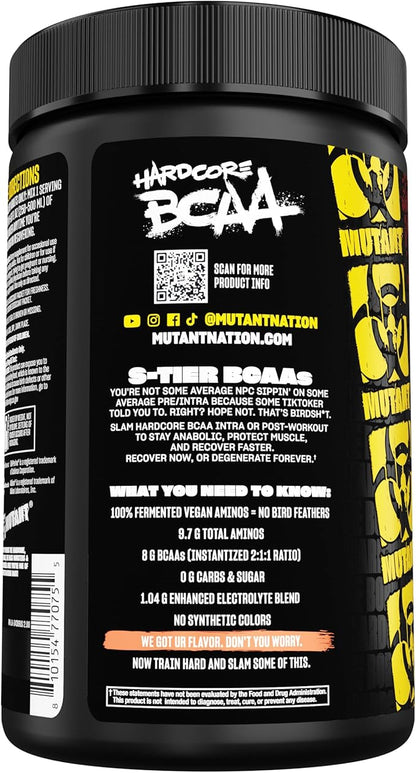 Mutant Hardcore BCAA - Pre, Intra or Post Workout – BCAA Next Level branched-Chain Amino Acids Supplement – Hydration + Recovery - 30 Serving -Peach
