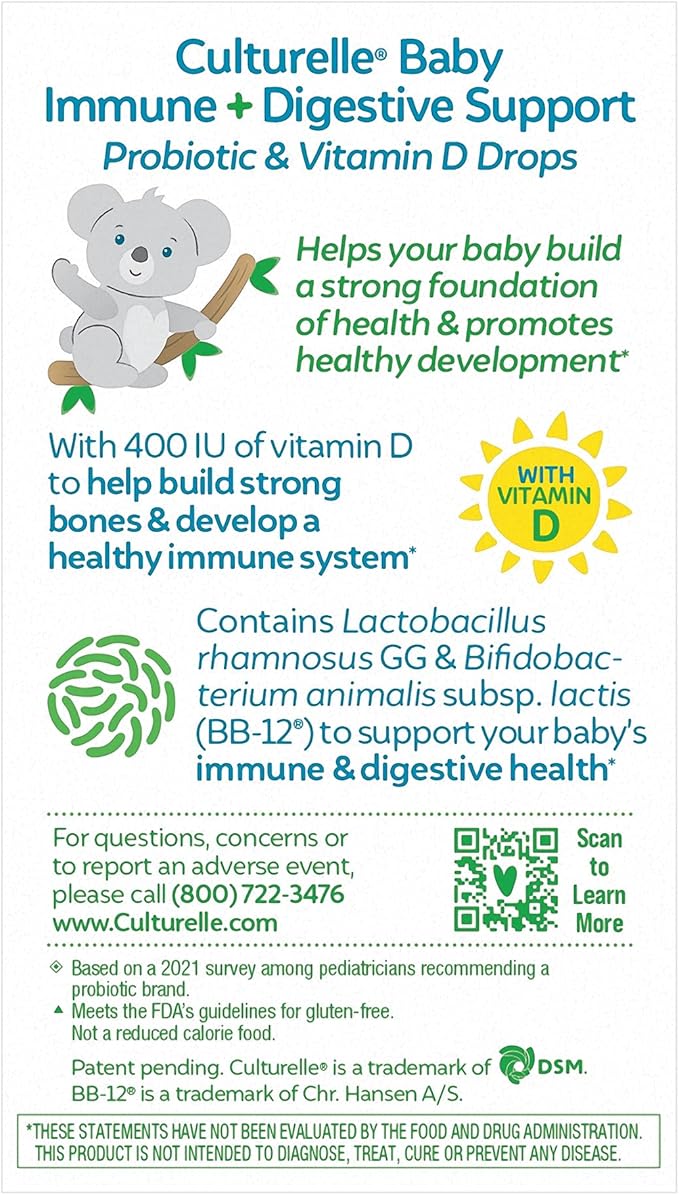 Culturelle Baby Probiotic Drops + Vitamin D, Immune & Digestive Health Support for Babies, Infants & Newborns 0-12 Months, 30 Day Supply, Gluten Free & Non-GMO, 9ml