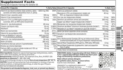 Klaire Labs Vitaprime - Twice Daily Iron-Free Multivitamin & Mineral with Methyl Folate (60 Capsules)