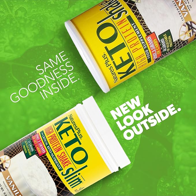 Natures Plus KETOSlim Vanilla Shake - .80 lbs, Vegetarian Protein Powder - Low Carb Plant-Based Meal Replacement - for Keto, Low Glycemic & Diabetic Lifestyles - Gluten-Free - 11 Servings