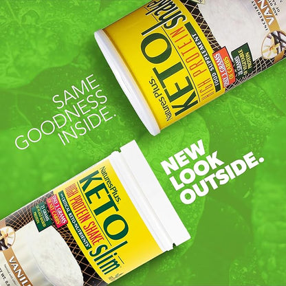 Natures Plus KETOSlim Vanilla Shake - .80 lbs, Vegetarian Protein Powder - Low Carb Plant-Based Meal Replacement - for Keto, Low Glycemic & Diabetic Lifestyles - Gluten-Free - 11 Servings