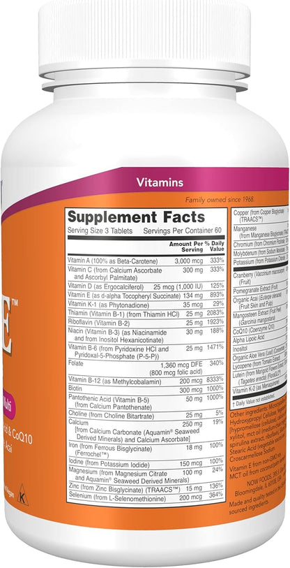 NOW Foods Supplements, Eve™ Women's Multivitamin with Cranberry, Alpha Lipoic Acid and CoQ10, plus Superfruits - Pomegranate, Acai & Mangosteen, 180 Tablets