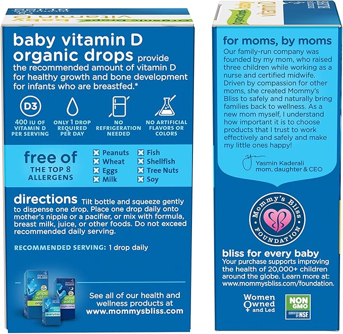 Mommy's Bliss Organic Baby Vitamin D Drops | Promotes Healthy Growth and Bone Development | Age Newborn+ | 0.11 Fl Oz (100 Servings)