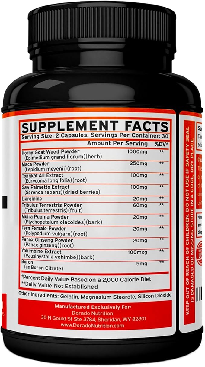 Horny Goat Weed For Men and Women - [Maximum Strength 1590mg] - Maca, Ginseng, L-Arginine, Tribulus - Premium Hornygoatweed For Men - Icariin Epimedium For Men - 3rd Party Tested - USA Made - 60 Count