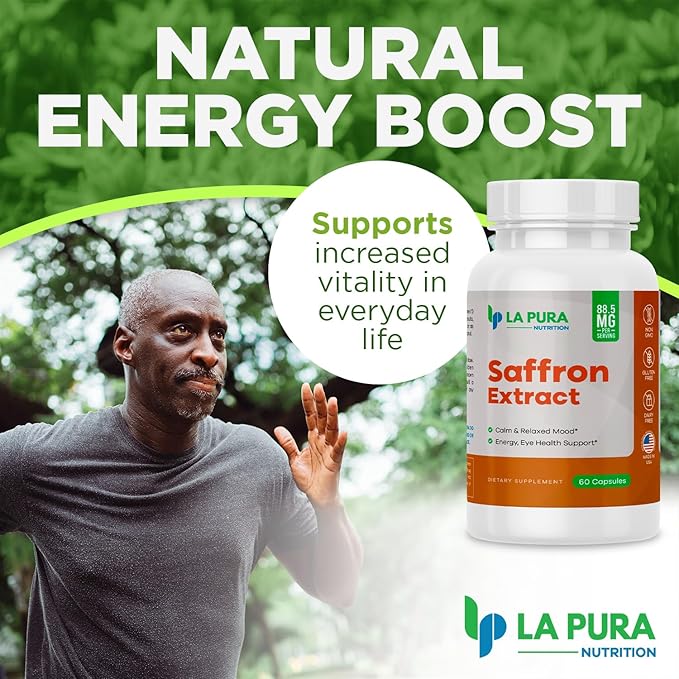 LaPura Pure Saffron Extract 88.5 mg Supplement, 60 Capsules – Natural Mood & Energy Booster, Eye & Heart Health - Non-GMO, Gluten-Free, Made in USA