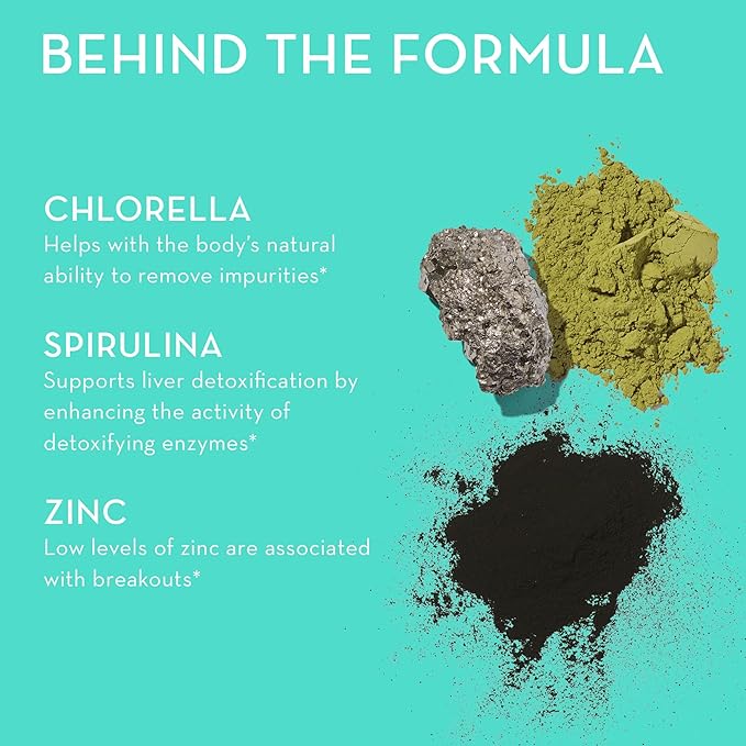 HUM Daily Cleanse Acne Supplement - Gut Cleanse Detox for Clear Skin with Organic Algae, Detoxifying Herbs, Zinc & Spirulina | Clear Skin Supplement (60 Capsules)