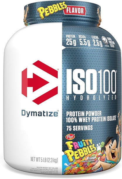 Dymatize ISO100 Hydrolyzed Protein Powder, 100% Whey Isolate, 25g of Protein, 5.5g BCAAs, Gluten Free, Fast Absorbing, Easy Digesting, Fruity Pebbles, 5 Pound
