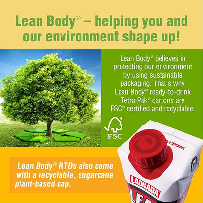 Lean Body Ready-to-Drink Café Mocha Protein Shake, 240mg Caffeine, 40g Protein, Whey Blend, 0 Sugar, Gluten Free, 22 Vitamins & Minerals, (Recyclable Carton & Lid - Pack of 12) LABRADA