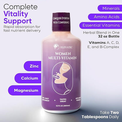 Liquid multivitamin for Women - 32Fl.oz (960ml) - Unlock The Secret Recipe | Energy and Beauty Booster | 100% Organic Aloe Vera Liquid multivitamin for Glowing Skin and Vibrant Health