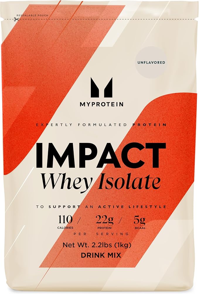 Myprotein® Impact Whey Isolate Protein Powder, Gluten Free Protein Powder, Muscle Mass Protein Powder, Dietary Supplement for Weight Loss, GMO & Soy Free, Whey Protein Powder , Unflavored, 2.2 Lbs
