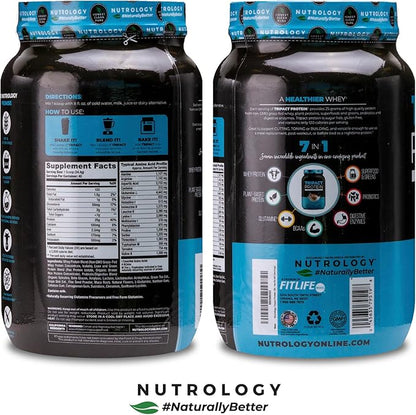 Nutrology TRIPACT Protein Powder, Vanilla Latte Cinnamon Flavor, 7-in-1 Meal Replacement Shake with Grass Fed Whey Protein Powder, Pea Protein Powder, Greens, Probiotics & BCAAs, 40 Servings