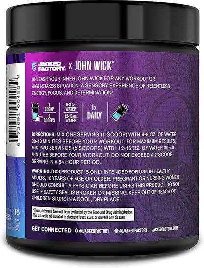 Jacked Factory X John Wick - Nitrosurge Wick Pre Workout Supplement - Intense Energy, Battle-Ready Focus, Unstoppable Commitment, and Sheer Will - 30 Servings, Baba Yaga Blue Raz