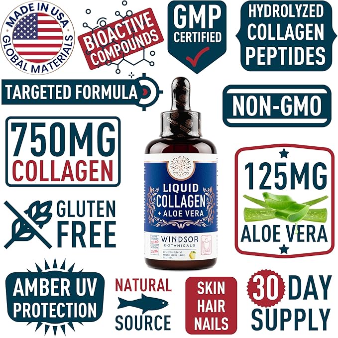 Colageno Hidrolizado para Mujer - Colágeno Líquido para Mujeres con Suplemento de Aloe Vera - 750MG Péptidos de Colágeno Marino 125mg Aloe Vera - Colágeno de Pescado Líquido - 60ml Gotas de Colágeno