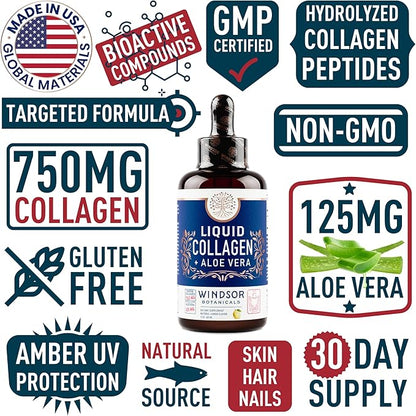 Colageno Hidrolizado para Mujer - Colágeno Líquido para Mujeres con Suplemento de Aloe Vera - 750MG Péptidos de Colágeno Marino 125mg Aloe Vera - Colágeno de Pescado Líquido - 60ml Gotas de Colágeno