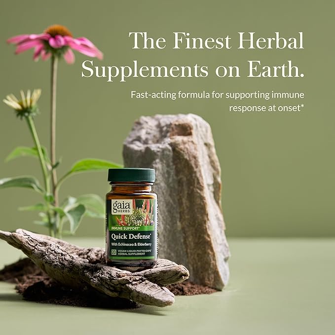 Gaia Herbs Quick Defense - Fast-Acting Immune Support Supplement for Use at Onset of Symptoms - with Echinacea, Black Elderberry, Ginger & Andrographis - 20 Vegan Liquid Phyto-Capsules (2-Day Supply)