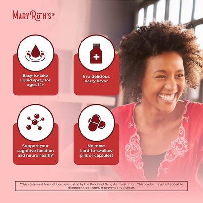 MaryRuth's Vitamin B12 Liquid Spray | Vegan, Non-GMO, Gluten-Free | USDA Organic B12 Vitamin Supplement | Energy & Nervous System Support | B12 Vitamins for Women & Men | VIT b12 1,500 mcg | 1 Fl Oz