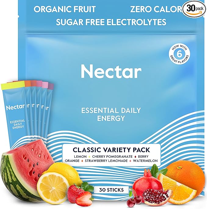 Nectar Energy Booster - Organic Caffeine, B12 & Electrolytes - Sugar Free & Zero Calorie – Healthy Coffee, Energy Drink & Soda Alternative – Hydration & Energy Supplement (Variety 30 Powder Packets)