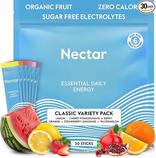 Nectar Energy Booster - Organic Caffeine, B12 & Electrolytes - Sugar Free & Zero Calorie – Healthy Coffee, Energy Drink & Soda Alternative – Hydration & Energy Supplement (Variety 30 Powder Packets)