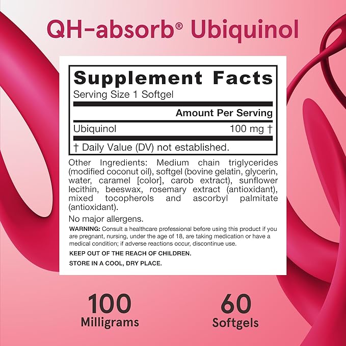 Jarrow Formulas QH-Absorb, 100 mg, Ubiquinol Dietary Supplement for Healthy Cardiovascular Function, 60 Softgels, 60 Day Supply