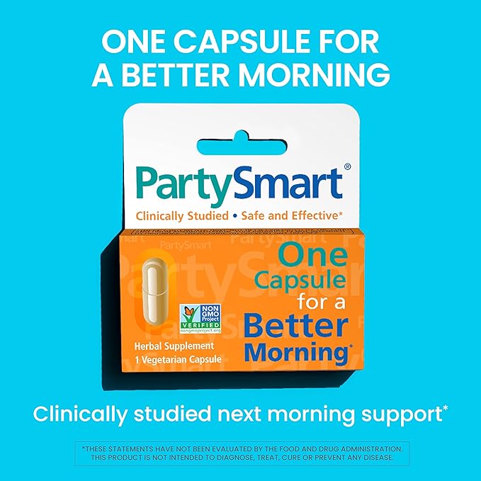 Himalaya PartySmart, One Capsule for a Better Morning After Drinking, Plant Based, Liver Support, Alcohol Breakdown, Clinically Studied, Non-GMO, Herbal Supplement, 10 Capsules