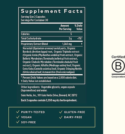 Gaia Herbs Hair, Skin & Nail Support - Helps Promote Healthy Skin, Hair Growth & Nail Growth - with Horsetail, Alfalfa, Burdock, Gotu Kola & Nettle - 60 Vegan Liquid Phyto-Capsules (15-Day Supply)