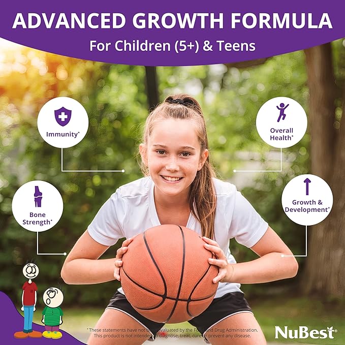 NuBest Tall Height Growth Supplement - Advance Height Growth, Grow Taller, Height Increase Formula for Children (5+) & Teens Helps Maximum Height Growth with Calcium, Collagen & Herbs - 6 Pack