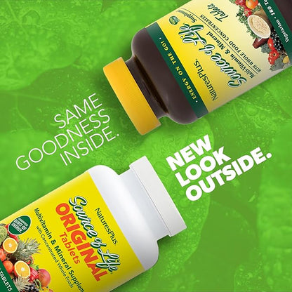 Natures Plus Source of Life - 180 Tablets - Multivitamin & Mineral Supplement with Concentrated Whole Foods - Gluten Free, Vegetarian - 60 Servings