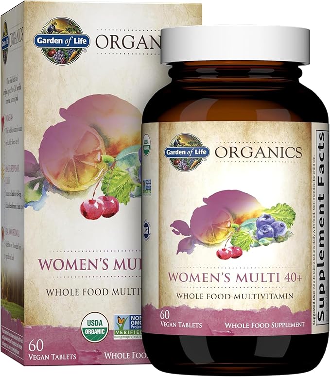 Garden of Life Organics Vitamins for Women 40+ - 60 Tablets, Womens Multi 40+, Vegan Vitamins for Women Over 40, Hormone & Breast Health Support Blend, Whole Food Womens Multivitamin
