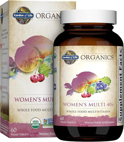 Garden of Life Organics Vitamins for Women 40+ - 60 Tablets, Womens Multi 40+, Vegan Vitamins for Women Over 40, Hormone & Breast Health Support Blend, Whole Food Womens Multivitamin