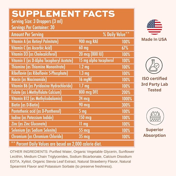 Liposomal Women's 50+ Liquid Multivitamin Drops | Non-GMO | Sugar Free | Supports Immunity, Overall Health and Energy | 30 Day Supply | 3 FL Oz (Natural Strawberry Flavor)