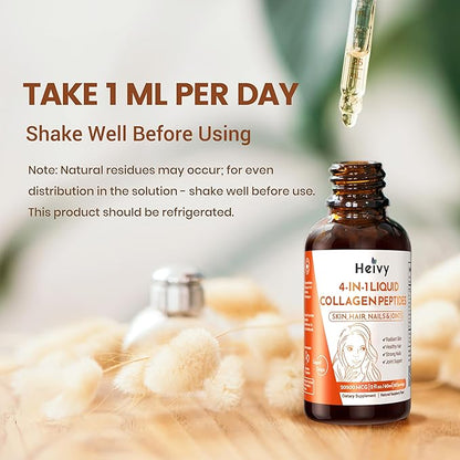 Liquid Collagen for Women, Collagen Peptides with Biotin, 4-in-1 for Radiant Skin, Healthy Hair, Strong Nails, Joint Support, Liquid Collagen Drops, Raspberry Flavor- 2 fl oz