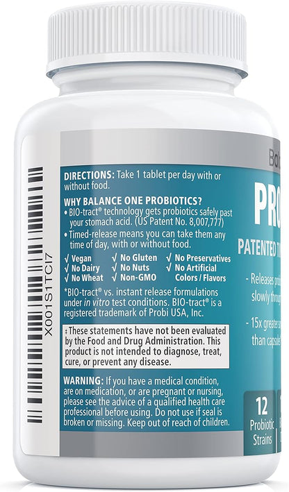 Probiotic, Daily Probiotics for Women & Men, Shelf Stable, 15 Billion CFUs with Prebiotics, 12 Strains, Lactobacillus Plantarum Acidophilus & Paracasei, 60 Time-Release Tablets
