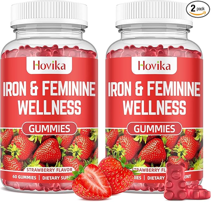 Iron for Women Gummies, 40mg Iron Supplement Anemia with multivitamin for Women, Zinc, Selenium, Iodine - for Iron Deficiency - Natural Hormonal Support for PMS, Strawberry Flavour, 2 Pack