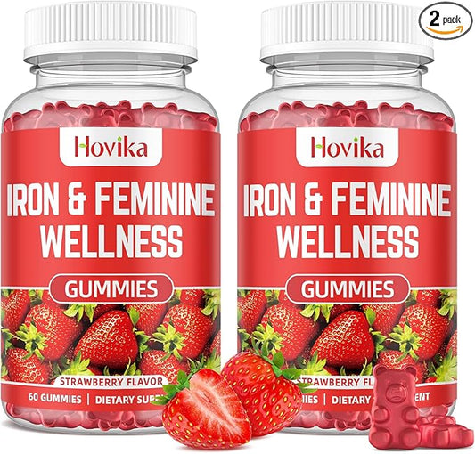 Iron for Women Gummies, 40mg Iron Supplement Anemia with multivitamin for Women, Zinc, Selenium, Iodine - for Iron Deficiency - Natural Hormonal Support for PMS, Strawberry Flavour, 2 Pack
