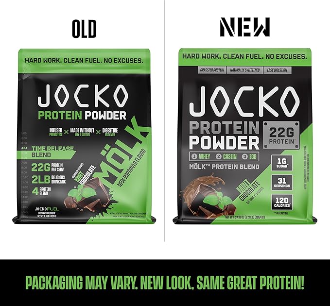 Jocko Mölk Whey Protein Powder 22g Sugar Free Monk Fruit Blend - Muscle Recovery & Growth, Packaging May Vary (31 Servings, Mint Chocolate)