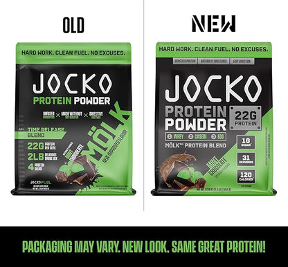 Jocko Mölk Whey Protein Powder 22g Sugar Free Monk Fruit Blend - Muscle Recovery & Growth, Packaging May Vary (31 Servings, Mint Chocolate)