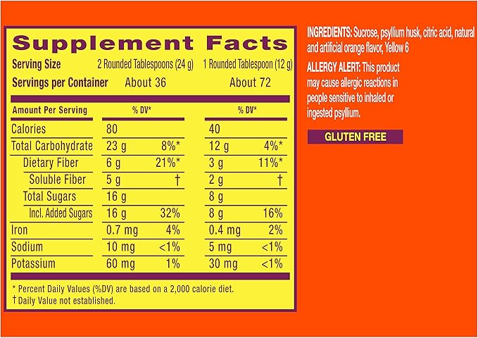 Metamucil Fiber, 4-in-1 Psyllium Fiber Supplement Powder with Real Sugar, Orange Smooth Flavored Drink, 72 Servings (Packaging May Vary), Coarse Texture, 1.9 Pound (Pack of 2)