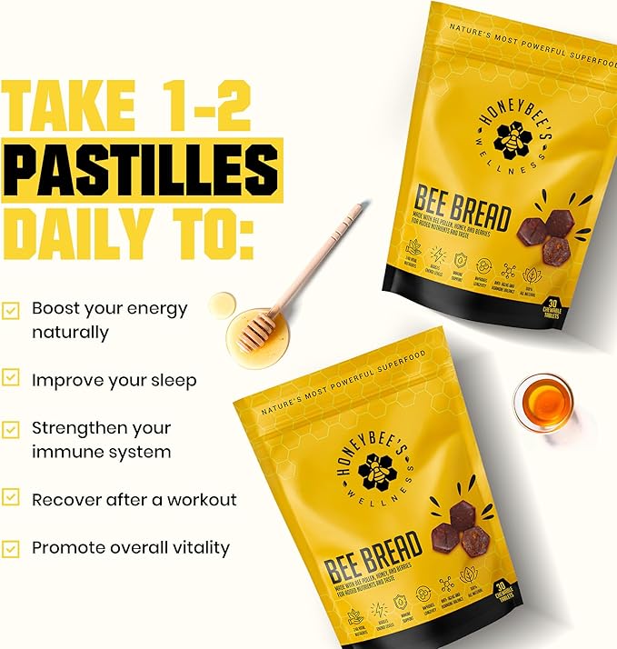 Honeybee's Wellness Bee Bread Natural Multivitamin Superfood | Bee Pollen, Propolis & Berries, 240+ Nutrients, Amino Acids, Minerals & Protein for Energy, Immunity & Vitality from Honey Bees